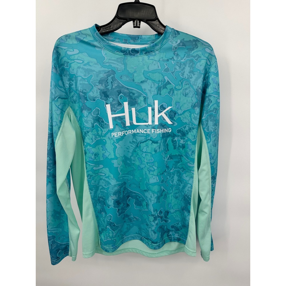 Huk Performance Fishing Long Sleeve Shirt Mens Size S‎ Blue Camo